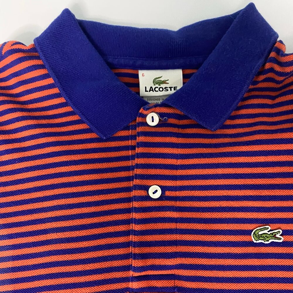 Lacoste Orange Blue Stripe Mens Shirt Size 6 Med